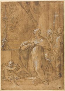 San Carlo Borromeo Adoring an Image of the Birth of the Virgin, 1684/87. Creator: Sigismondo Caula