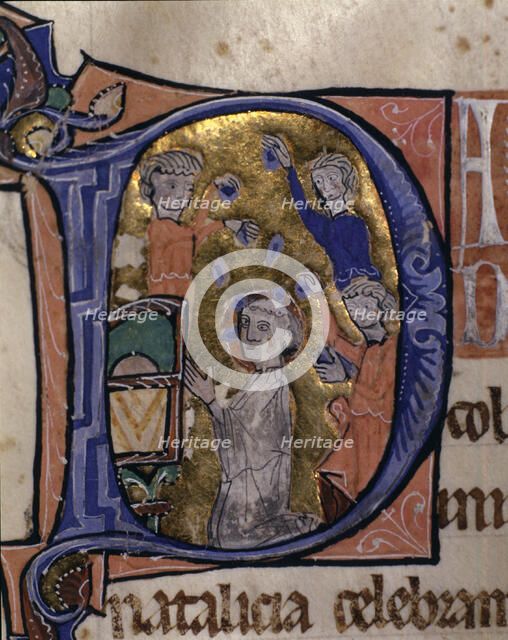 San Esteban (? - 32-37), deacon and martyr. 'Stoning of St. Stephen' Illuminated capital letter o…