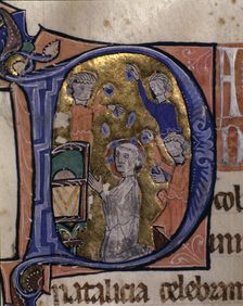 San Esteban (? - 32-37), deacon and martyr. Stoning of St. Stephen Illuminated capital letter o…