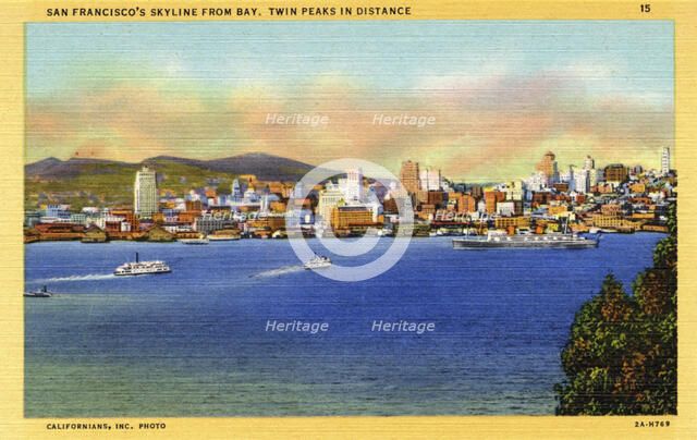 San Francisco's skyline from the Bay, California, USA, 1932. Artist: Unknown