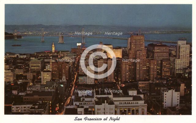 San Francisco at night, California, USA, 1957. Artist: Unknown