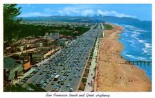 San Francisco Beach and Great Highway, California, USA, 1957