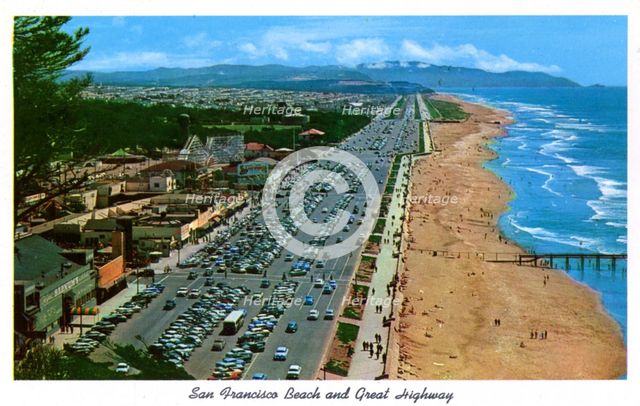 San Francisco Beach and Great Highway, California, USA, 1957. Artist: Unknown