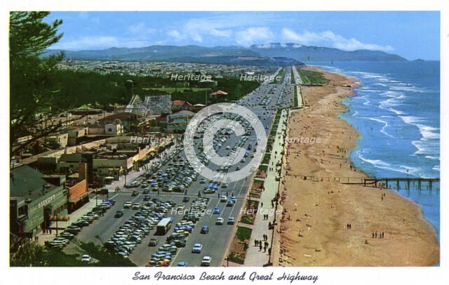San Francisco Beach and Great Highway, California, USA, 1957. Artist: Unknown