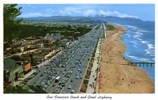 San Francisco Beach and Great Highway, California, USA, 1957