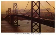 San Francisco-Oakland Bay Bridge at Twilight, San Francisco, California, USA, 1957