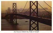 San Francisco-Oakland Bay Bridge at Twilight, San Francisco, California, USA, 1957