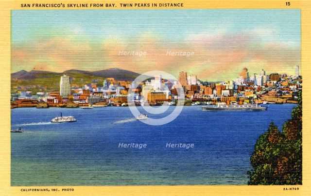 San Francisco's skyline from the Bay, California, USA, 1932. Artist: Unknown