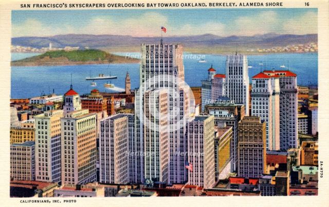 San Francisco's skyscrapers overlooking the Bay, California, USA, 1932. Artist: Unknown