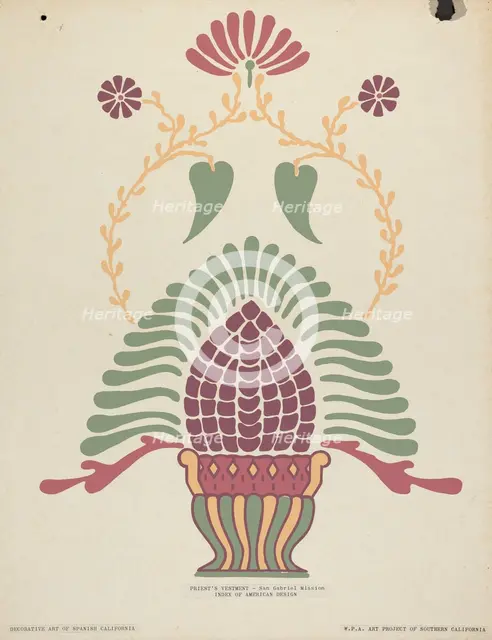 San Gabriel Mission Priest's Vestment from the portfolio "Decorative Art...", 1935/1942. Creator: Unknown.