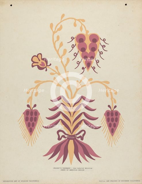 San Gabriel Mission Priest's Vestment from the portfolio "Decorative Art...", 1935/1942. Creator: Unknown.