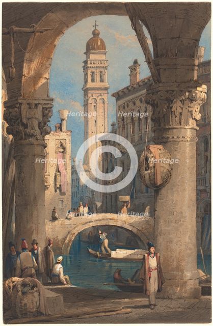 San Giorgio dei Greci, Seen from an Arcade, 1824/1829. Creator: Samuel Prout.