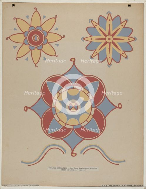 San Juan Capistrano Mission Ceiling Decoration From the portfolio "Decorative...", 1935/1942. Creator: Unknown.