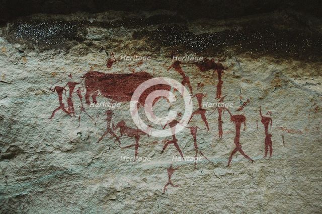 San rock painting in the Drakensberg Mountains in South Africa, .