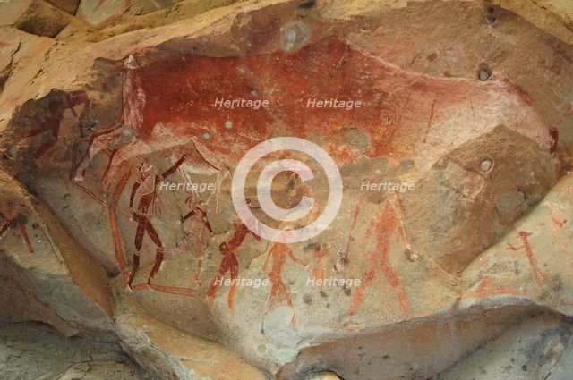 San rock painting in the Drakensberg Mountains in South Africa, .