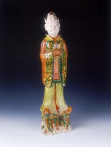 Sancai pottery figure of an official of Khotanese type, High Tang period, China, 684-756