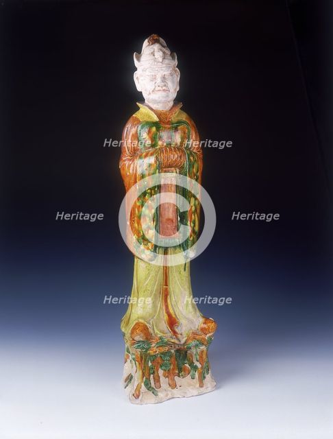 Sancai pottery figure of an official of Khotanese type, High Tang period, China, 684-756. Artist: Unknown