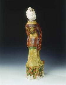 Sancai pottery figure of an official of Khotanese type, High Tang period, China, 684-756