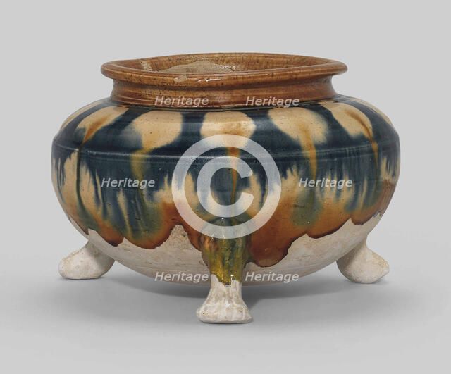 Sancai (three-color glazed) tripod censer. Creator: The Oriental Applied Arts.