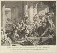 Sancho Pursued by the Kitchen Boys of the Duke, 18th century. Creator: Pierre Alexandre Aveline
