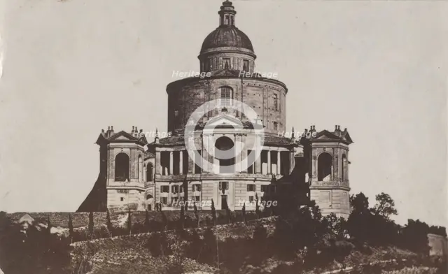 Sanctuary of Madonna di San Luca from the west, Bologna, between 1880-1886. Creator: Giorgio Sommer.