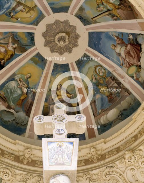 Sanctuary of Our Lady of Balma, crossing in the access to the monastery with a temple and a decor…