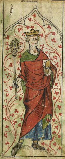 Sanctus Edwardus, Edward the Confessor, standing with a sceptre and a book, c1307-c1327. Creator: Unknown