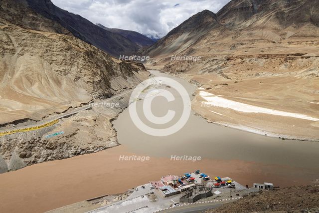 Sangam, confluence of Zanskar and Indus rivers, Ladakh, India, 2023. Creator: Peter Thompson.