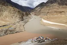 Sangam, confluence of Zanskar and Indus rivers, Ladakh, India, 2023. Creator: Peter Thompson