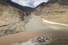 Sangam, confluence of Zanskar and Indus rivers, Ladakh, India, 2023. Creator: Peter Thompson
