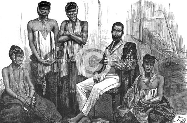 'Sandilli, Chief of the Gaikas and his Wives', c1880. Artist: Unknown.