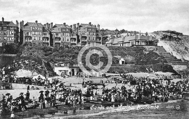 Sands and marina, Boscombe, Bournemouth, Dorset, early 20th century(?). Artist: Unknown