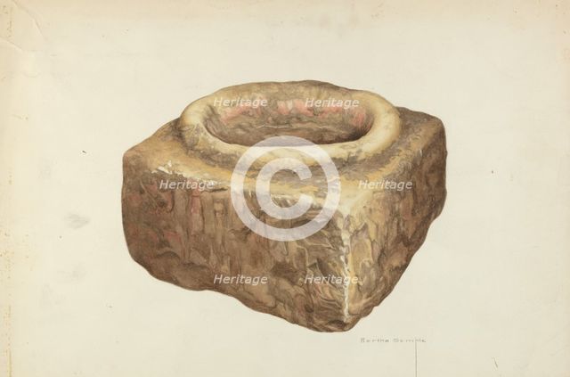 Sandstone Holy Water Font, 1935/1942. Creator: Bertha Semple.