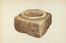 Sandstone Holy Water Font, 1935/1942. Creator: Bertha Semple