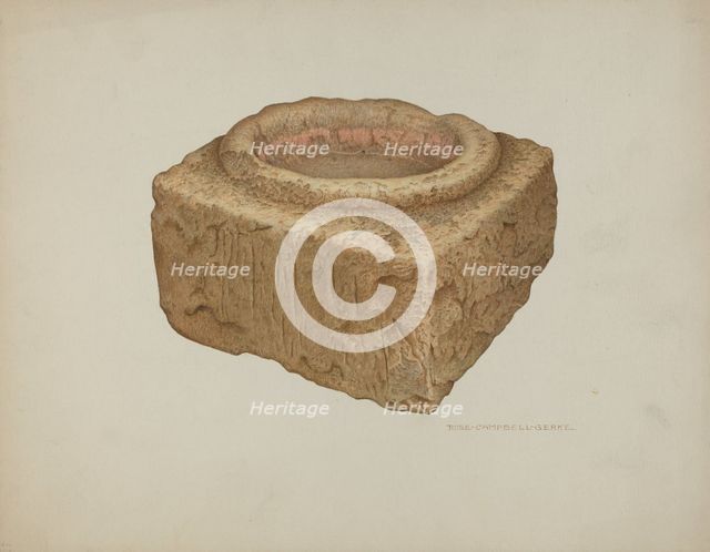 Sandstone Holy Water Font, c. 1940. Creator: Rose Campbell-Gerke.