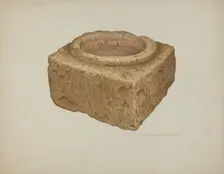 Sandstone Holy Water Font, c. 1940. Creator: Rose Campbell-Gerke