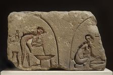 Sandstone relief of preparation of a meal, XVIIIth Dynasty (c1540-c1292 BC)