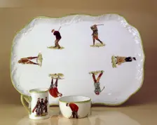 Sandwich platter, coffee-size jug and sugar bowl, c1912. Creator: HM Williamson and Sons