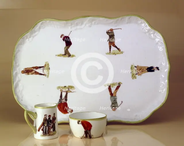 Sandwich platter, coffee-size jug and sugar bowl, c1912. Creator: HM Williamson and Sons.