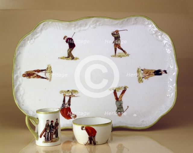 Sandwich platter, coffee-size jug and sugar bowl, c1912. Creator: HM Williamson and Sons.