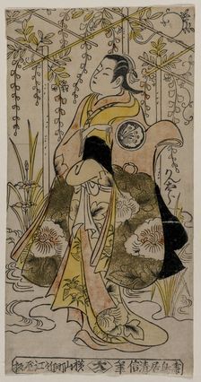 Sanjo Kantaro as a Young Woman Standing in a Wisteria Arbor, c. early or mid 1730s. Creator: Torii Kiyonobu I (Japanese, 1664-1729)