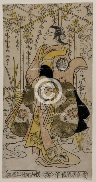 Sanjo Kantaro as a Young Woman Standing in a Wisteria Arbor, c. early or mid 1730s. Creator: Torii Kiyonobu I (Japanese, 1664-1729).