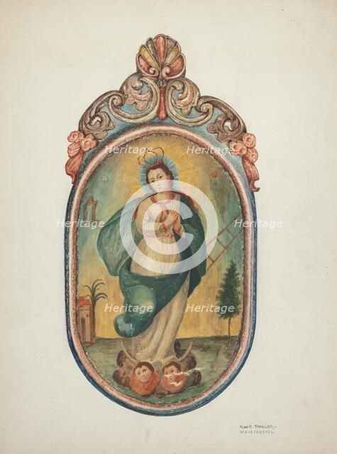 Santo de Retablo (Virgin Mary), 1939/1940. Creators: Robert W.R. Taylor, William Kieckhofel.