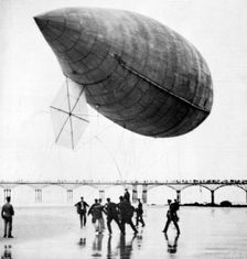 Santos-Dumont's airship departing from Trouville, France, 1905