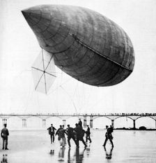 Santos-Dumont's airship departing from Trouville, France, 1905