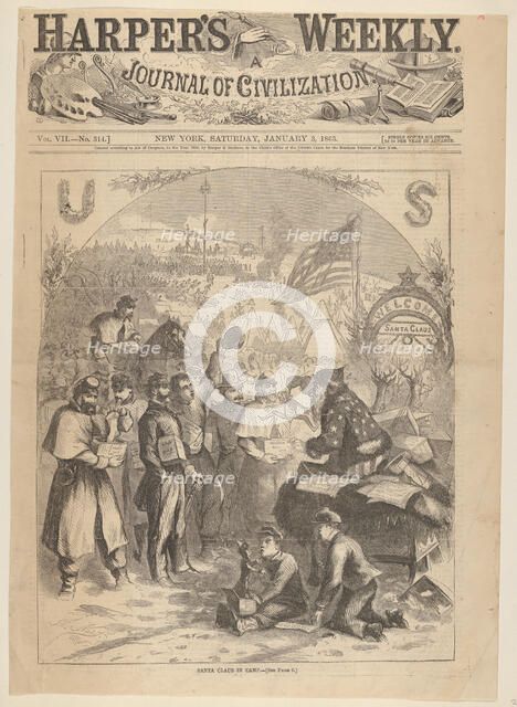 Santa Claus in Camp (from Harper's Weekly), January 3, 1863. Creator: Thomas Nast.