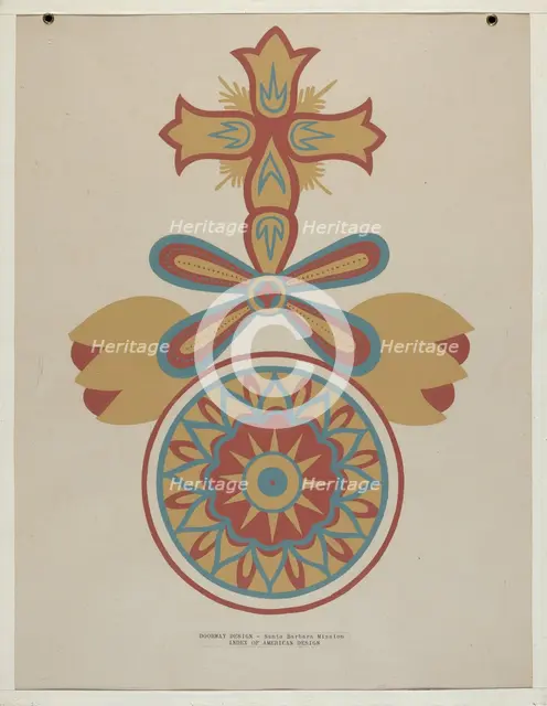 Santa Barbara Mission Doorway Design from the portfolio "Decorative Art...", 1935/1942. Creator: Unknown.
