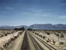 Santa Fe R.R. line leaving Cadiz, Calif. , 1943. Creator: Jack Delano