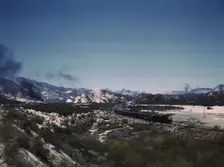 Santa Fe R.R. trains going through Cajon Pass in the San Bernardino Mountains, Cajon, Calif., 1943. Creator: Jack Delano