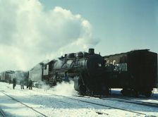 Santa Fe R.R. freight train about to leave for the West Coast from Corwith yard, Chicago, Ill., 1943 Creator: Jack Delano